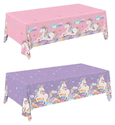 Einhorn-Tischdecke 2er Set 137x274 cm, Kunststoff, Partyzubehör