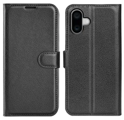 Immagine prodotto di Per Apple iPhone 16 Plus Smart Mobile Phone Case Custodia in Pelle finta nera Cover Book Case