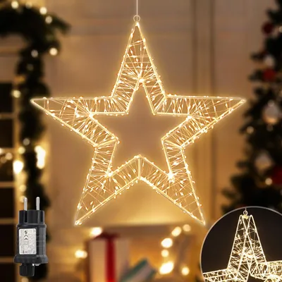 Produktbild von LED 3D Stern Dekokranz Ø55cm 960LED/ 8 Modi/ Timer & Memory Weihnachtskranz Hängekranz Innen & Außen Stern Lichterkreis Weihnachtsdeko 2er-Set