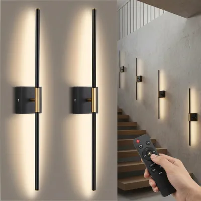 Immagine prodotto di Set di 2 lampade da parete a LED per interni, ricaricabili, nere, 10000 mAh - Ruotabili a 330° Lampada da parete senza fili in metallo - Dimmerabile con telecomando per soggiorno e camera da letto