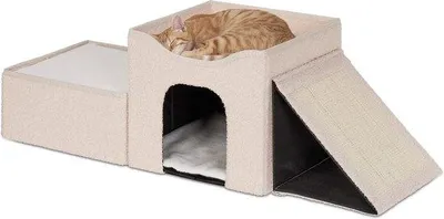 Productafbeelding van Famanu Kattenhuis, warm en zacht pluche kattenhol - Beige