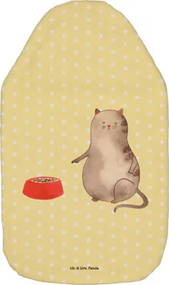 Produktbild von Mr. & Mrs. Panda Bettflasche Katze Fressen - Gelb Pastell - Geschenk, Wärmflasche mit Bezug, Wärmekissen, Wärmflaschen, Wärmeflasche