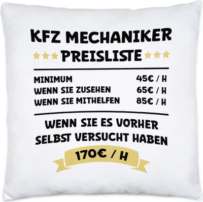 Produktbild von KFZ Mechaniker Preisliste Kissen Schwarz Beruf Arbeit Job Autos Autohaus Technik Werkstatt Werkzeug Auto