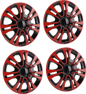 Image de 4 enjoliveurs de roue 13 pouces Noir Rouge Stylé, durable, protecteur pour la plupart des voitures, camions, camionnettes