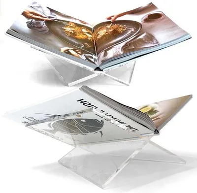 Image de Porte-livres pour présentoirs - Grand porte-livre incliné pour recettes et bibles - Serre-livres moderne en acrylique