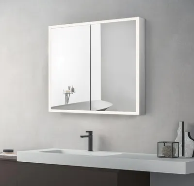 Produktbild von LED Spiegelschrank 80x70 cm, Alukorpus, 2 Glasböden, Schalter, IP44