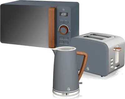 Produktbild von SWAN STRP1060GRYNEU Set Frühstück Wasserkocher Breitschlitz-Toaster Mikrowelle 20L Nordic grau Grau