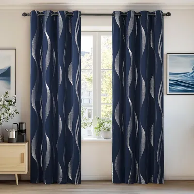 Produktbild von Blickdichter Thermovorhang Kälteschutz Hitzeschutz Verdunkelung mit Ösen Dunkelblau 2er Set 183x117 cm