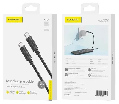 Zdjęcie produktu dla Foneng Kabel Xs07 Usb-C - Usb-C Pd 60W 1.2M Czarny