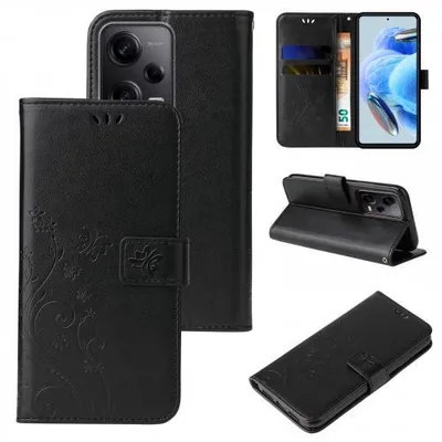 Produktbild von Kunstleder Flip-Hülle Floral für Smartphones - Farbe: Schwarz - Modellkompatibilität: Für Xiaomi Redmi Note 12 Pro 5G