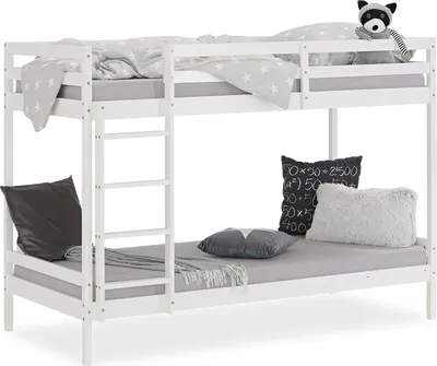 Image de lit enfant superposés lit mezzanine bois pin massif blanc single 90x200