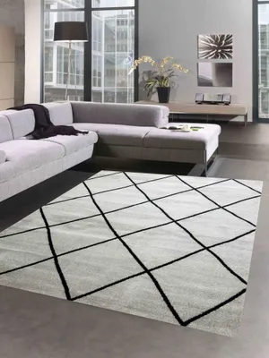 Zdjęcie produktu dla Skandynawski dywan do salonu w romby szary czarny łatwy w pielęgnacji rozmiar - 160x230 cm