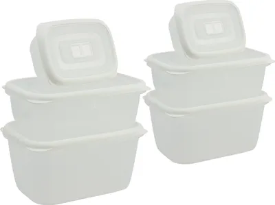 Zdjęcie produktu dla com-four® 6-częściowy zestaw plastikowych słoików do przechowywania, kwadratowych z pokrywką, w 3 różnych rozmiarach na kemping lub piknik - na owoce, warzywa, przekąski