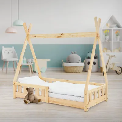 Tipi-Kinderbett 70x140 cm mit Lattenrost und Herausfallschutz