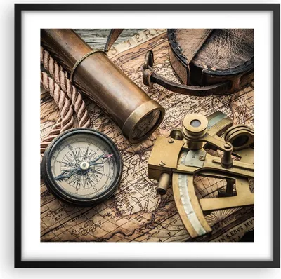 Produktbild von Gerahmtes Poster - Schwarzer Rahmen - Kompass Kompass Karte - 50x50 cm - Wand Bild - Wanddeko - Wandbilder - Kunstposter - Wandposter - Bilderrahmen - Bilder - Kunstdruck - Wandbild - P2BAC50x50-3730