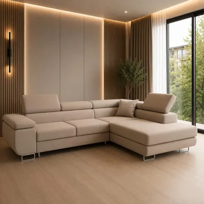 Produktbild von GOLDSTOFF ASTON Ecksofa L-Form 273×203 cm | Schlafsofa mit Bettfunktion und Stauraum | Modernes Wohnzimmer Ecksofa mit Liege (Beige )