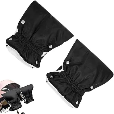 Produktbild von Kinderwagen-Handwärmer - 2 Stück - Kinderwagenhandschuhe - Winddicht und warm - Winter Handwärmer - 22 x 22 cm - Für Kinderwagen und Buggy - Schwarz