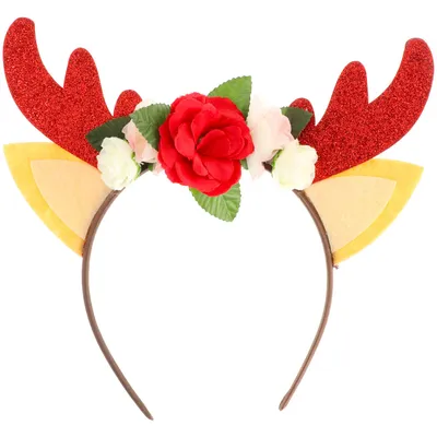 Produktbild von Tiara Rentier mit Blumen Rot