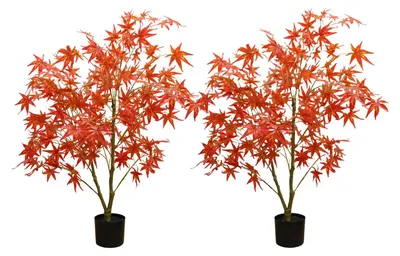 Produktbild von Künstlicher Ahornbaum - Kunstbaum - 120 cm - 2er-Set - PE - Tisch - Außenbereich - Tiefrosa