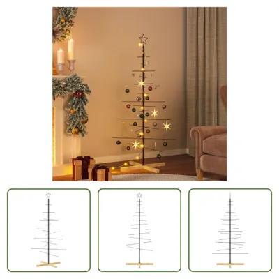 Obrázek produktu pro The Living Store Vánoční stromek kovový s dřevěným stojanem černý 150 cm