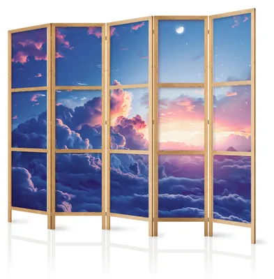 Immagine prodotto di Pannello divisorio giapponese, 5 ante, pieghevole, realizzato in tessuto non tessuto di alta qualità, motivo "Cielo colorato", ideale per l'ufficio, dimensioni 225 cm x 172 cm