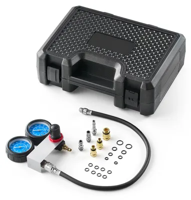 Image de Kit de test de pression pour véhicules SucceBuy 0-100 PSI avec double manomètre, testeur de pression à cylindre et testeur de compression. Comprend 4 adaptateurs et raccords pneumatiques pour mesurer les taux de fuite sur les voitures et les motos.