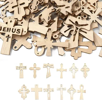 Imagen del producto de Crucifijos de madera, 100 unidades, de 33 a 49,5 mm de largo, para proyectos de bricolaje