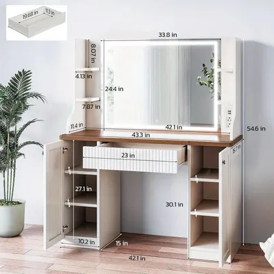 Produktbild von Schminktisch - Frisiertisch - Kosmetiktisch - Schminkkommode - Beige und Braun