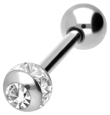 Produktbild von Zungenpiercing, Intim-Piercing Titan Barbell EPOXY-RING-KUGEL + KRISTALL + TITAN-KUGEL