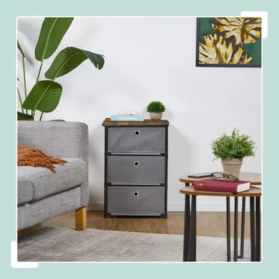 Image de Commode design en bois avec tiroirs en tissu