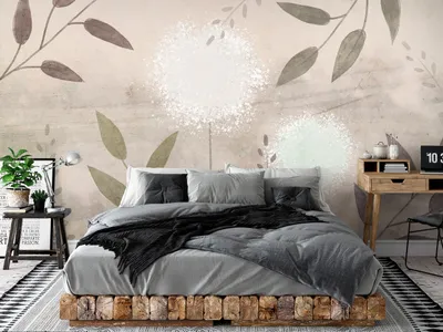 Produktbild von Vlies Fototapete Pusteblumen 400x280 cm Tapeten Wandtapete XXL Blumen Blätter Natur Betonoptik braun b-A-10291-a-b