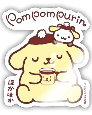 Produktbild von Spreadshirt Pompompurin Trinkt Kaffee Mit Muffin Sticker Aufkleber, 10 x 10 cm, Weiß glänzend