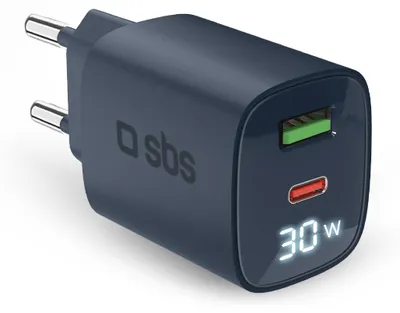 Immagine prodotto di SBS Caricabatterie Da Muro, Schermo LCD, 1 Uscita USB-C PD 30W, 1 Uscita USB-A 18W