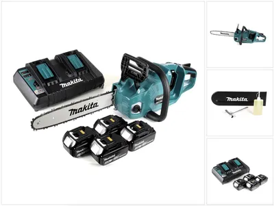 Obrázek produktu pro Makita DUC 355 PG4 Akumulátorová řetězová pila 36V ( 2x18V ) Bezkartáčová 35 cm + 4x 6,0 Ah baterie + dvojitá nabíječka