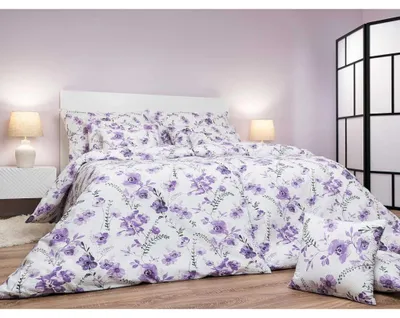 Zdjęcie produktu dla Pościel krepowa Kwiaty fioletowe na białym tle 140 x 200, 70 x 90 cm
