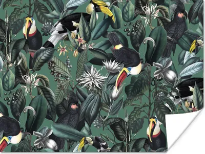 Produktbild von MuchoWow® Poster Blumen - Vogel - Collage 120x90 cm - Wandbild