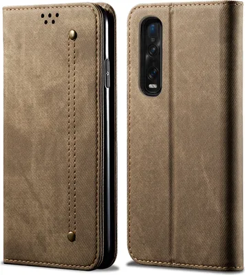 Produktbild von OPPO Find X2 Pro Hülle, LaimTop Denim Leder Brieftasche Magnetverschluss Flip Bookstyle Schutzhülle mit Standfunktion für OPPO Find X2 Pro OPPO Find X2 Pro Khaki