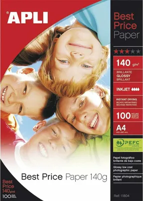 Produktbild von APLI 11804, Glanz, 140 g/m², Tintenstrahl, A4, Weiß, 100 Blätter