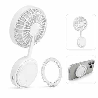 Produktbild von Faltbarer Magnet-Handyventilator mit Smartphone-Halter, USB wiederaufladbar, 3 Geschwindigkeiten, leiser Betrieb, kompakt, ideal für Sommer, Alltag
