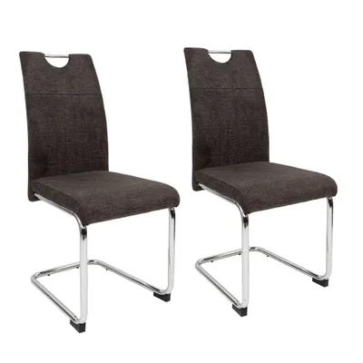 Produktbild von Moderne Esszimmerstühle mit Stoffbezug - gepolsterte Esstischstühle Freischwinger mit robustem Chrom Gestell,Menge:2 St.;Farbe:Braun-Grau
