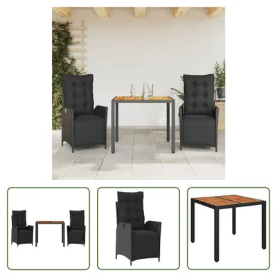 Produktbild von The Living Store 3-tlg. Garten-Essgruppe mit Kissen Schwarz Poly Rattan