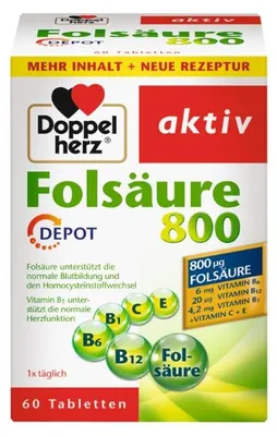 Obrázek produktu pro Double Heart Kyselina listová 800 Depot, 60 tablet