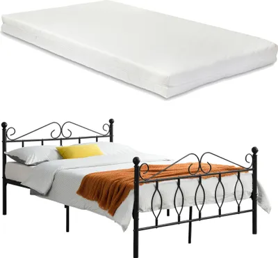 Produktbild von Łóżko metalowe Apolda 140x200 cm łóżko młodzieżowe z materacem i stelażem listwowym łóżko podwójne z materacem z zimnej pianki do 300kg czarne [en.casa]