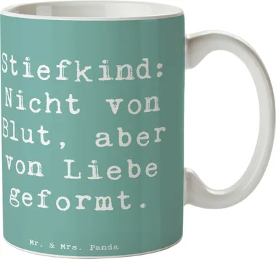 Produktbild von Mr. & Mrs. Panda Kaffeetasse Spruch Stiefkind von Liebe - Meeresbrise - Geschenk, besondere Beziehung, Tasse mit, Bindung, einzigartige Designs, Patchworkfamilie, Becher