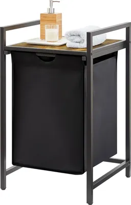 Produktbild von Wäschekorb für Waschküche und Schlafzimmer mit Ablage und doppelten herausziehbaren Taschen 69 L Schwarz