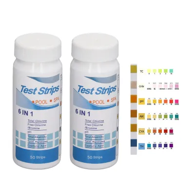 Obrázok produktu pre 100 ks PH testovacích prúžkov 6 v 1 PH chlór tvrdosť zásaditosť kyselina kyanurová lakmusový papier pre bazén Spa