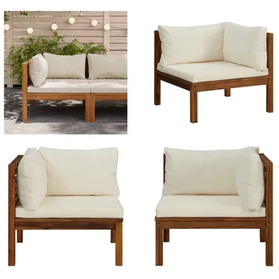 Produktbild von vidaXL Modulares Ecksofa mit Cremeweißen Kissen Akazienholz - Ecksofa - Ecksofas - Sofa - Sofas