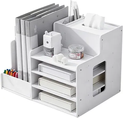 Produktbild von PolkaHome® Multifunktionaler Schreibtisch-Organizer aus Holz, A4 Dokumentenhalter mit 8 Fächern, Büro-Organizer mit integriertem