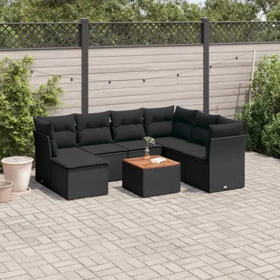 Produktbild von 8-tlg. Garten-Sofagarnitur - mit Kissen Schwarz Poly Rattan - Gartenmöbelset 3256090