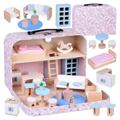 Produktbild von Puppenhaus im Koffer + Holzmöbel von Jokomisiada